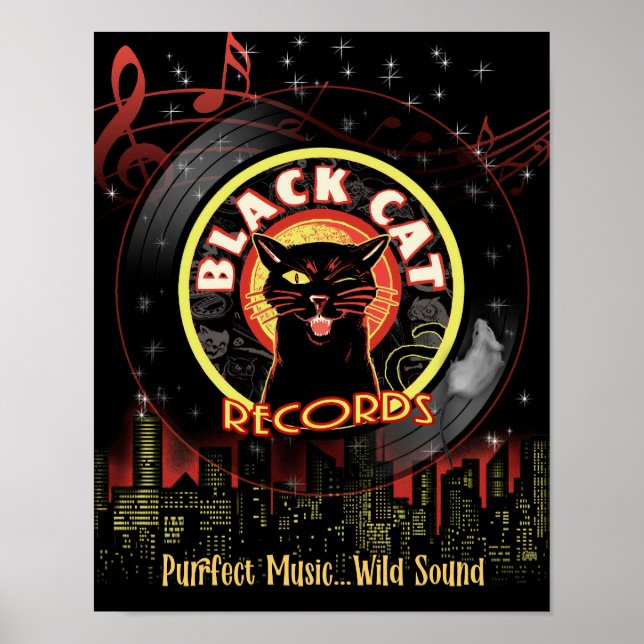 Black Cat Platten Poster - Retro Jazz Club Vinyl (Vorne)