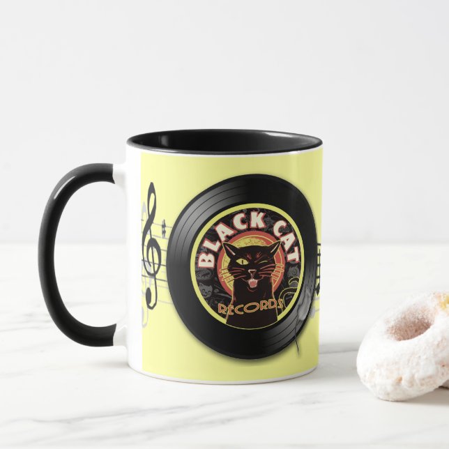 Black Cat Platten Retro Jazz Tasse - Vinyl Label C (Mit Donut)