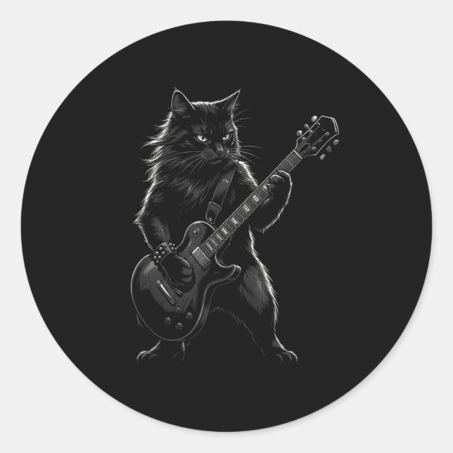 Black Cat Playing Electric Guitar Gothic Rocker  Runder Aufkleber (Vorderseite)