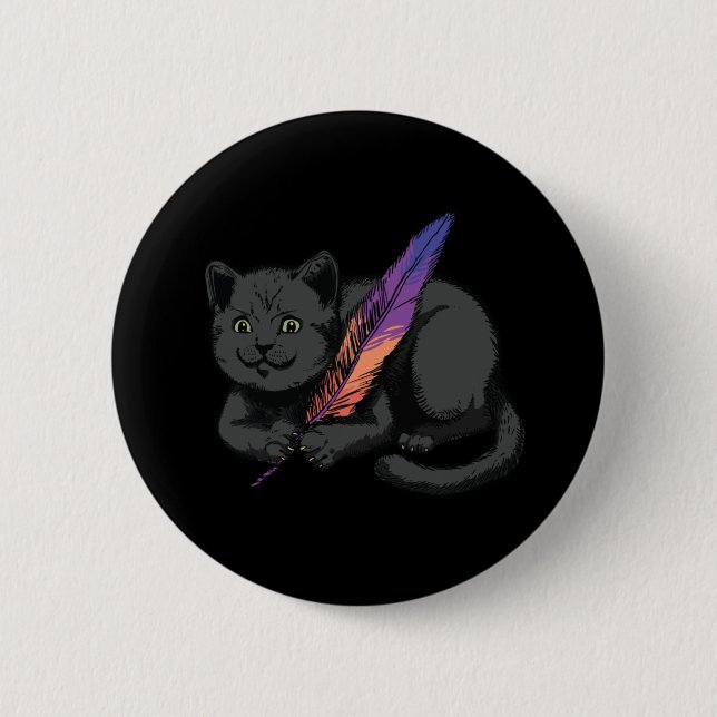 Black Cat Poet Button (Vorderseite)