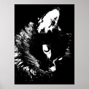 Black Cat Pop Art Poster Print - Cat Poster