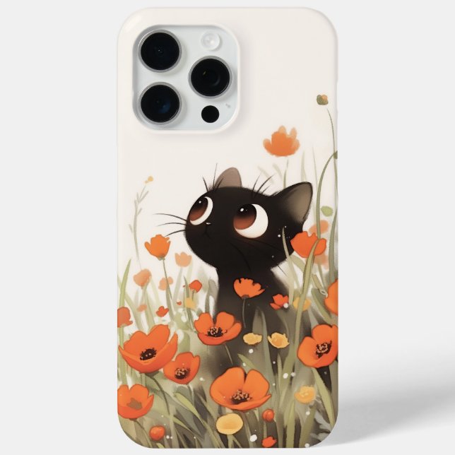 Black Cat Poppy Meadow Case-Mate iPhone Hülle (Rückseite)
