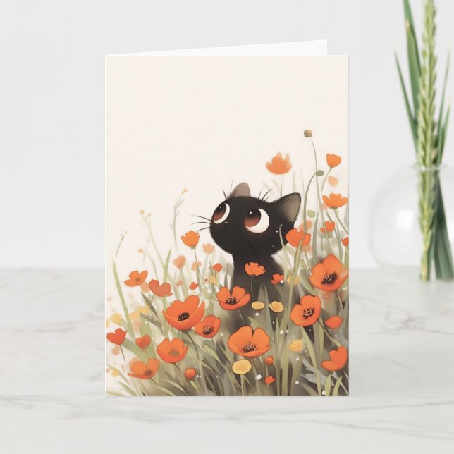 Black Cat Poppy Meadow Karte (Vorderseite)