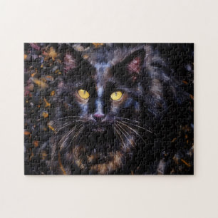 Black Cat Portrait Cat Art Puzzle