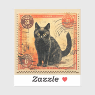 Black Cat Postage Briefmarke Ein speziell geschnit Aufkleber