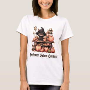 Black Cat Professor Salem Cackles Halloween T-Shirt
