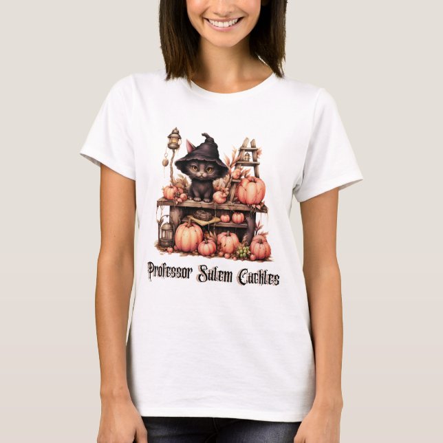 Black Cat Professor Salem Cackles Halloween T-Shirt (Vorderseite)