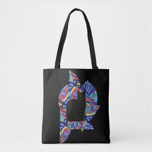 Black Cat Psychedelic Maureen Girard Colorful Tasche (Vorderseite)