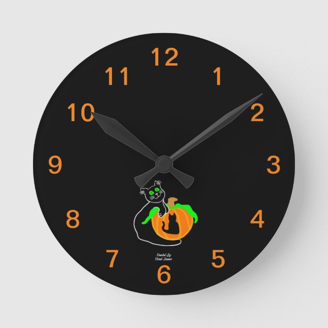 Black Cat Pumpkin Acrylic Wall Clock Runde Wanduhr (Vorderseite)
