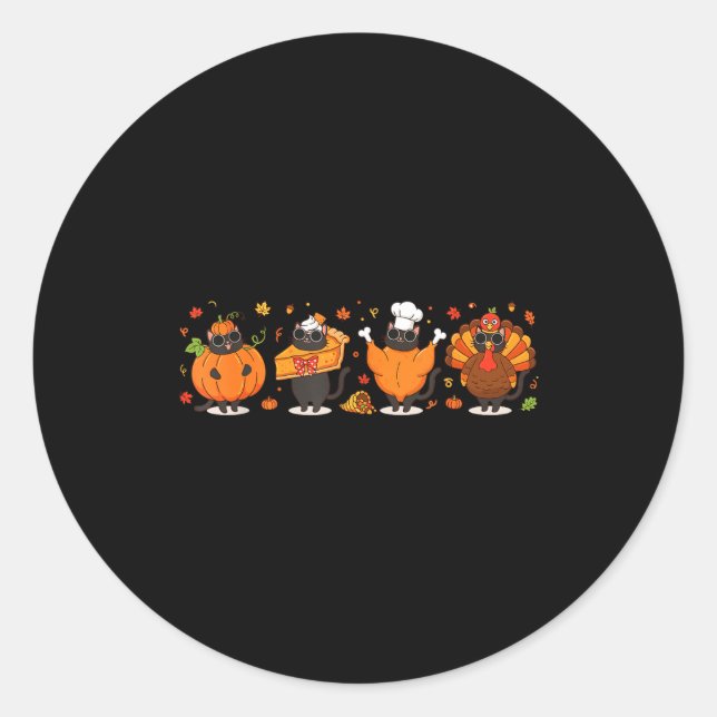 Black Cat Pumpkin E Turkey Thanksgiving Fall Cat L Runder Aufkleber (Vorderseite)
