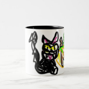 Black Cat Pumpkin gerade gewartet Zweifarbige Tasse