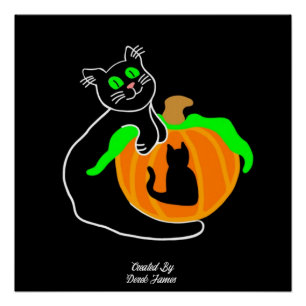 Black Cat Pumpkin Glossy Poster