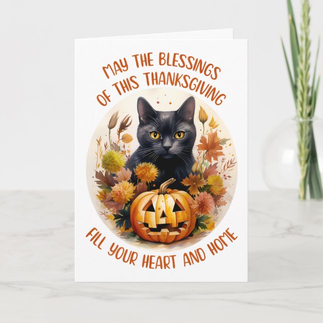 Black Cat & Pumpkin Greeting Card Dankeskarte (Vorderseite)