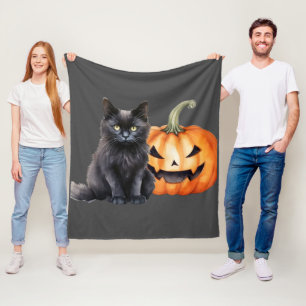 Black Cat & Pumpkin Halloween Fleece Blanket