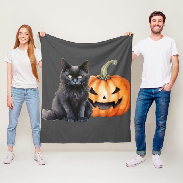 Black Cat & Pumpkin Halloween Fleece Blanket (Beispiel)