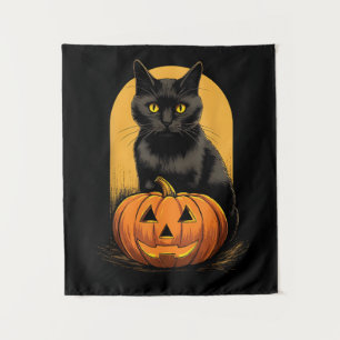 Black Cat Pumpkin Halloween Kostüm für Frauen Männ Wandteppich