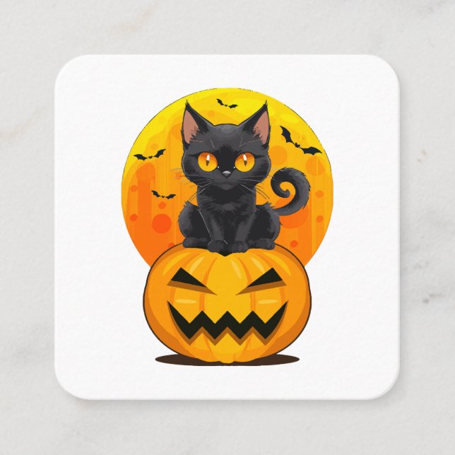Black Cat Pumpkin Halloween-Kostüm Quadratische Visitenkarte (Vorderseite)