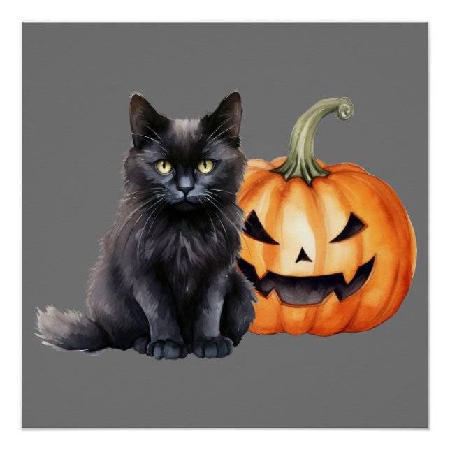Black Cat & Pumpkin Halloween POSTER (Vorderseite)