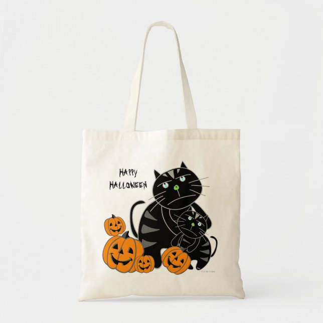 Black Cat Pumpkin Happy Halloween Bag 2 Tragetasche (Vorne)