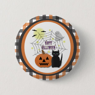 Black Cat & Pumpkin Kein Beängstigendes Halloween Button