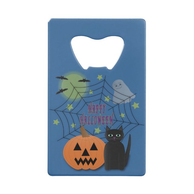 Black Cat & Pumpkin Kein Beängstigendes Halloween Geldbeutel Flaschenöffner (Vorderseite)