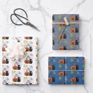 Black Cat & Pumpkin Kein Beängstigendes Halloween Geschenkpapier Set