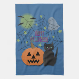 Black Cat & Pumpkin Kein Beängstigendes Halloween Geschirrtuch