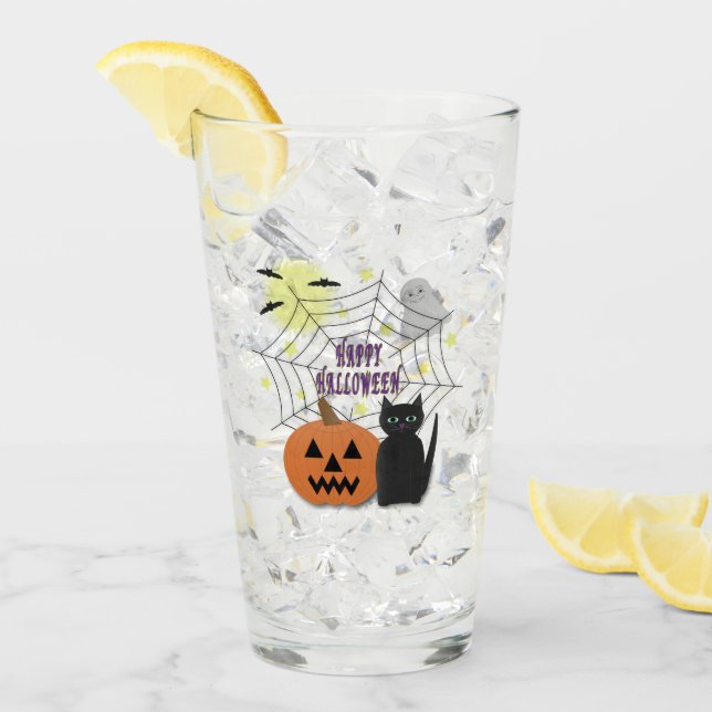 Black Cat & Pumpkin Kein Beängstigendes Halloween Glas (Vorderseite Ice)