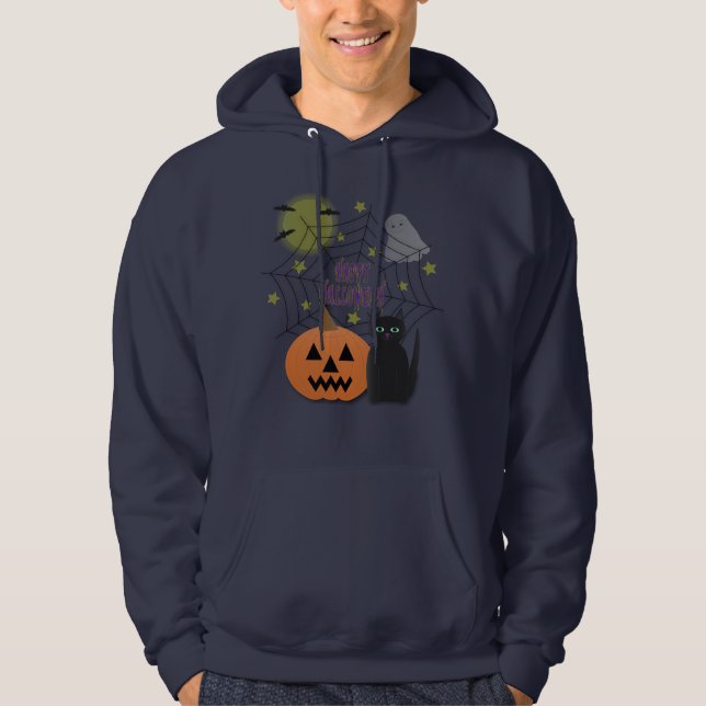 Black Cat & Pumpkin Kein Beängstigendes Halloween Hoodie (Vorderseite)