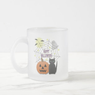 Black Cat & Pumpkin Kein Beängstigendes Halloween Mattglastasse