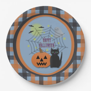Black Cat & Pumpkin Kein Beängstigendes Halloween Pappteller