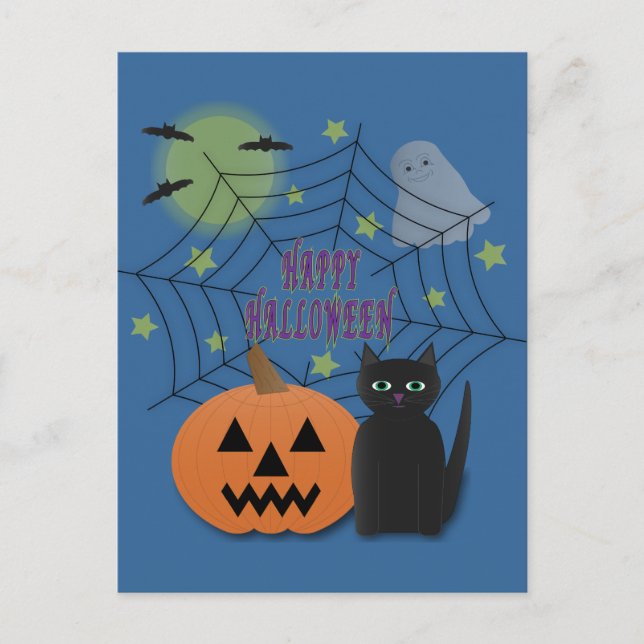 Black Cat & Pumpkin Kein Beängstigendes Halloween Postkarte (Vorderseite)