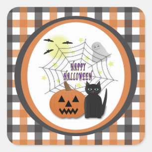 Black Cat & Pumpkin Kein Beängstigendes Halloween Quadratischer Aufkleber