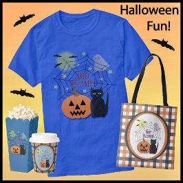 Black Cat & Pumpkin Kein Beängstigendes Halloween T-Shirt