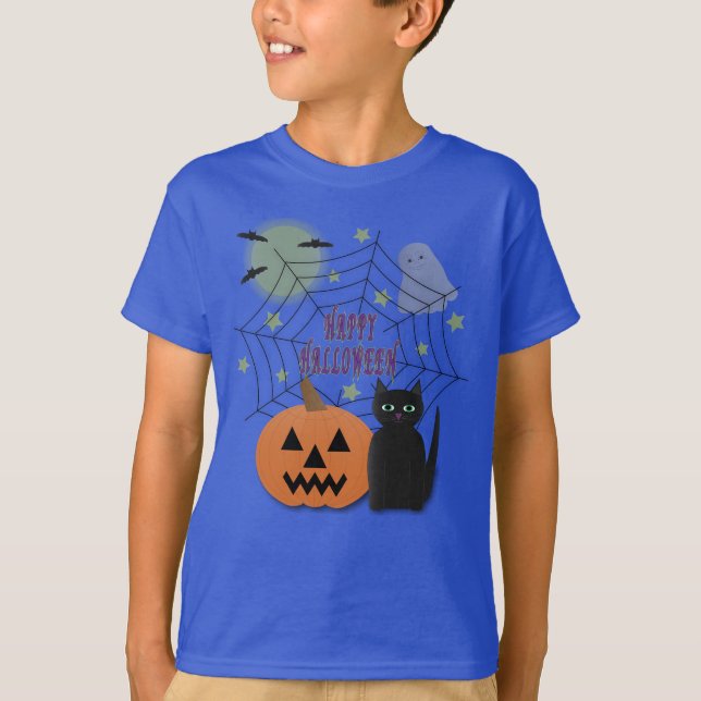Black Cat & Pumpkin Kein Beängstigendes Halloween T-Shirt (Vorderseite)