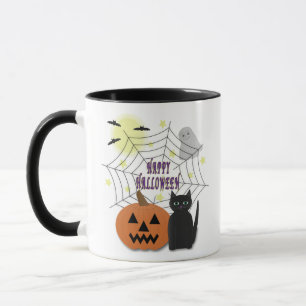 Black Cat & Pumpkin Kein Beängstigendes Halloween Tasse
