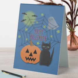 Black Cat & Pumpkin Kein Beängstigendes Halloween Tischaufsteller