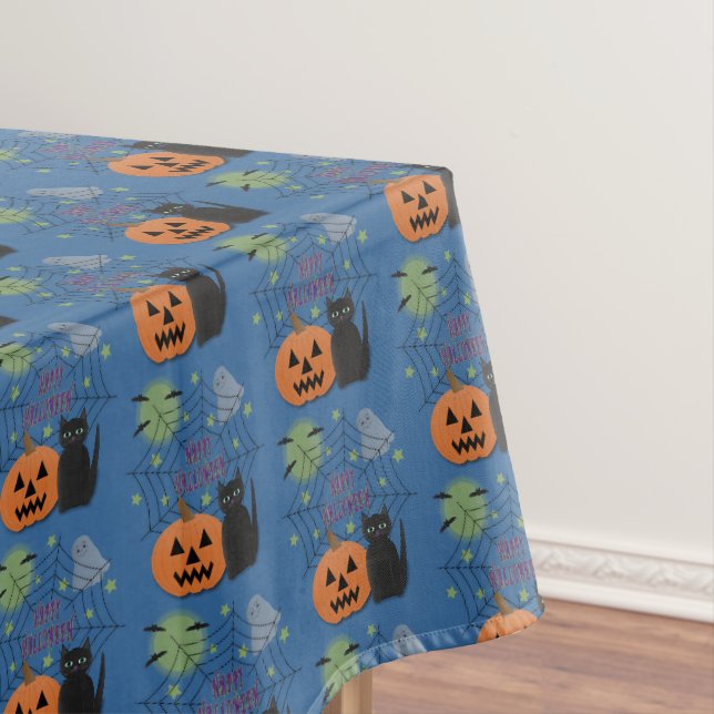 Black Cat & Pumpkin Kein Beängstigendes Halloween Tischdecke (Beispiel)