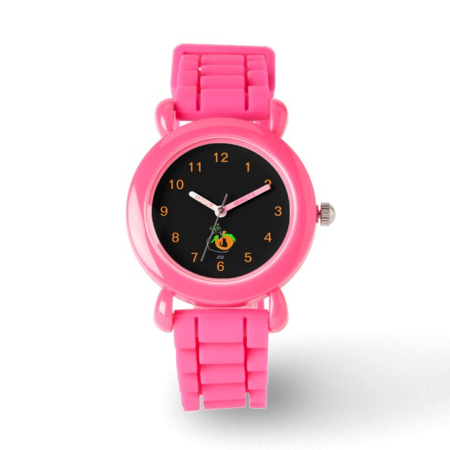 Black Cat Pumpkin Kid's Pink Glitzer Strap Watch Armbanduhr (Vorderseite)