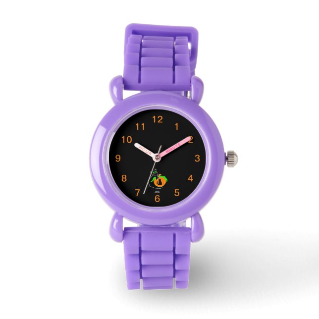 Black Cat Pumpkin Kid's Red Glitzer Strap Watch Armbanduhr (Vorderseite)