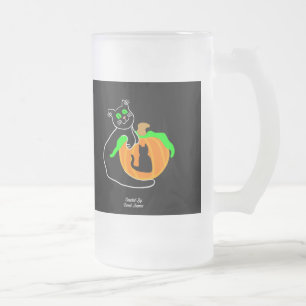 Black Cat Pumpkin Large Mattiert Glass Tasse