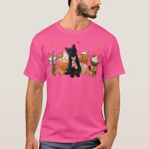 Black Cat Pumpkin LatFall Kaffee Herbstsaison T-Shirt