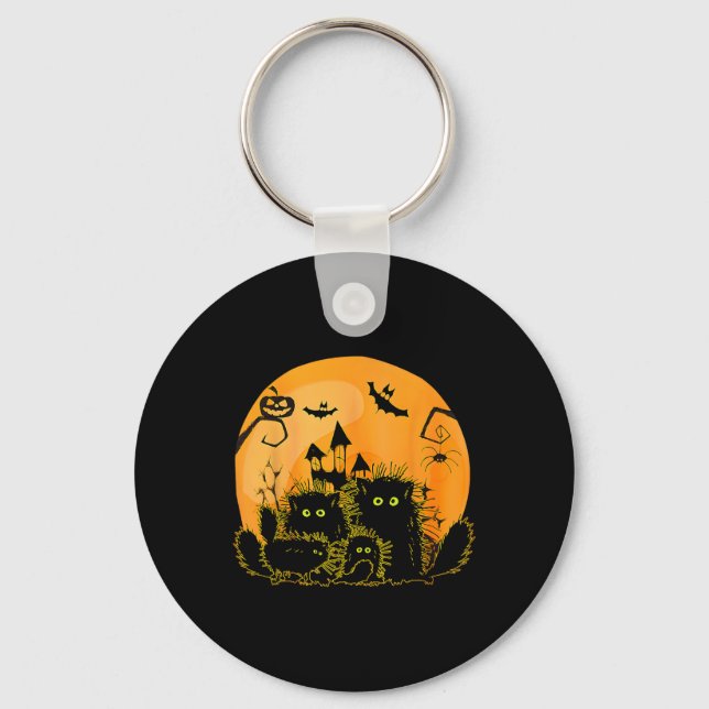 Black Cat Pumpkin Moon Halloween Kostüm Cat Lover Schlüsselanhänger (Vorderseite)