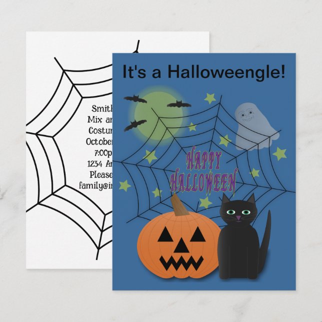 Black Cat & Pumpkin Nicht Beängstigend Halloweenga Einladung (Vorne/Hinten)