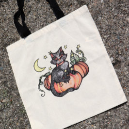 Black Cat Pumpkin Patch Moon Tragetasche