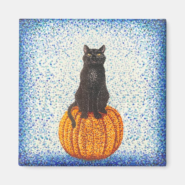Black Cat Pumpkin Pointillism Halloween Magnet (Vorne)