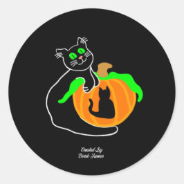Black Cat Pumpkin Round Sticker