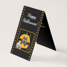 Black Cat Pumpkin Skulls Kids Halloween Card