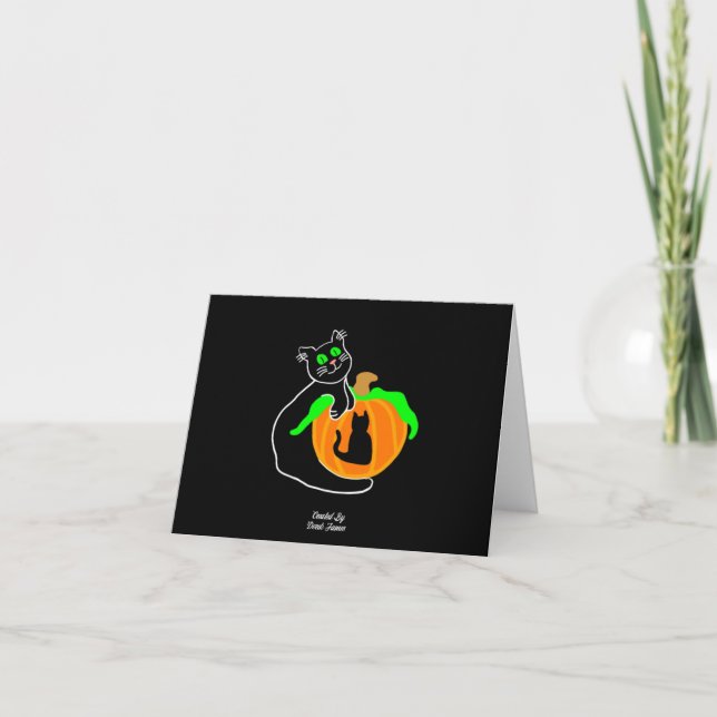 Black Cat Pumpkin Small Horizontal Grußkarte Karte (Vorderseite)