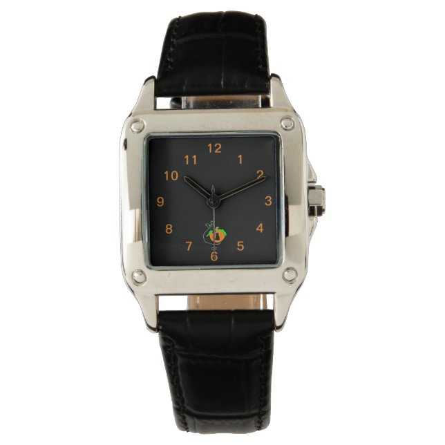 Black Cat Pumpkin Square Leder Strap Watch Armbanduhr (Vorderseite)